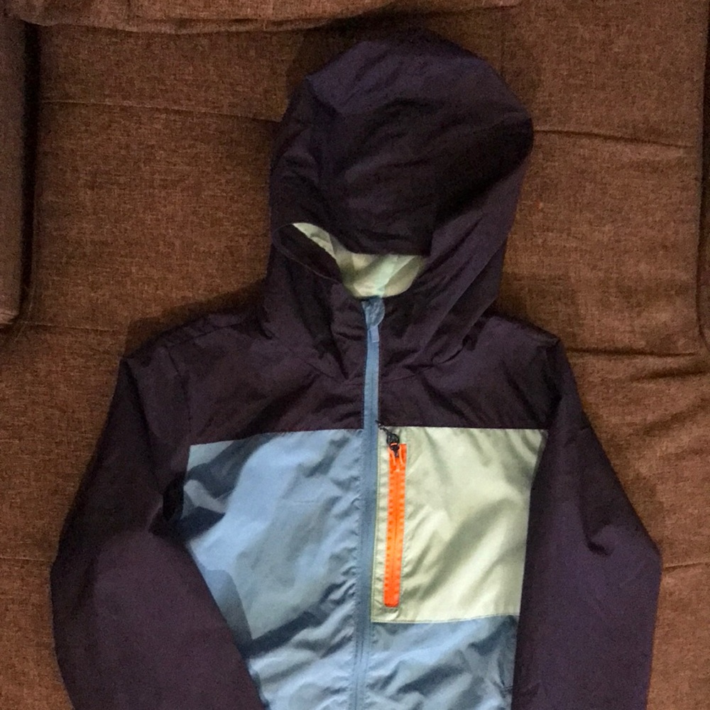 All in Motion Sz L Blue Zip up Jacket w Hoody Windbreaker